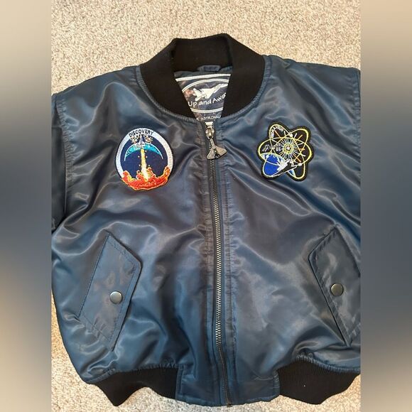 UP & AWAY Pilot Aviator Astranaut Puffy Jacket Navy Blue/ green Size medium 6 - Picture 2 of 6